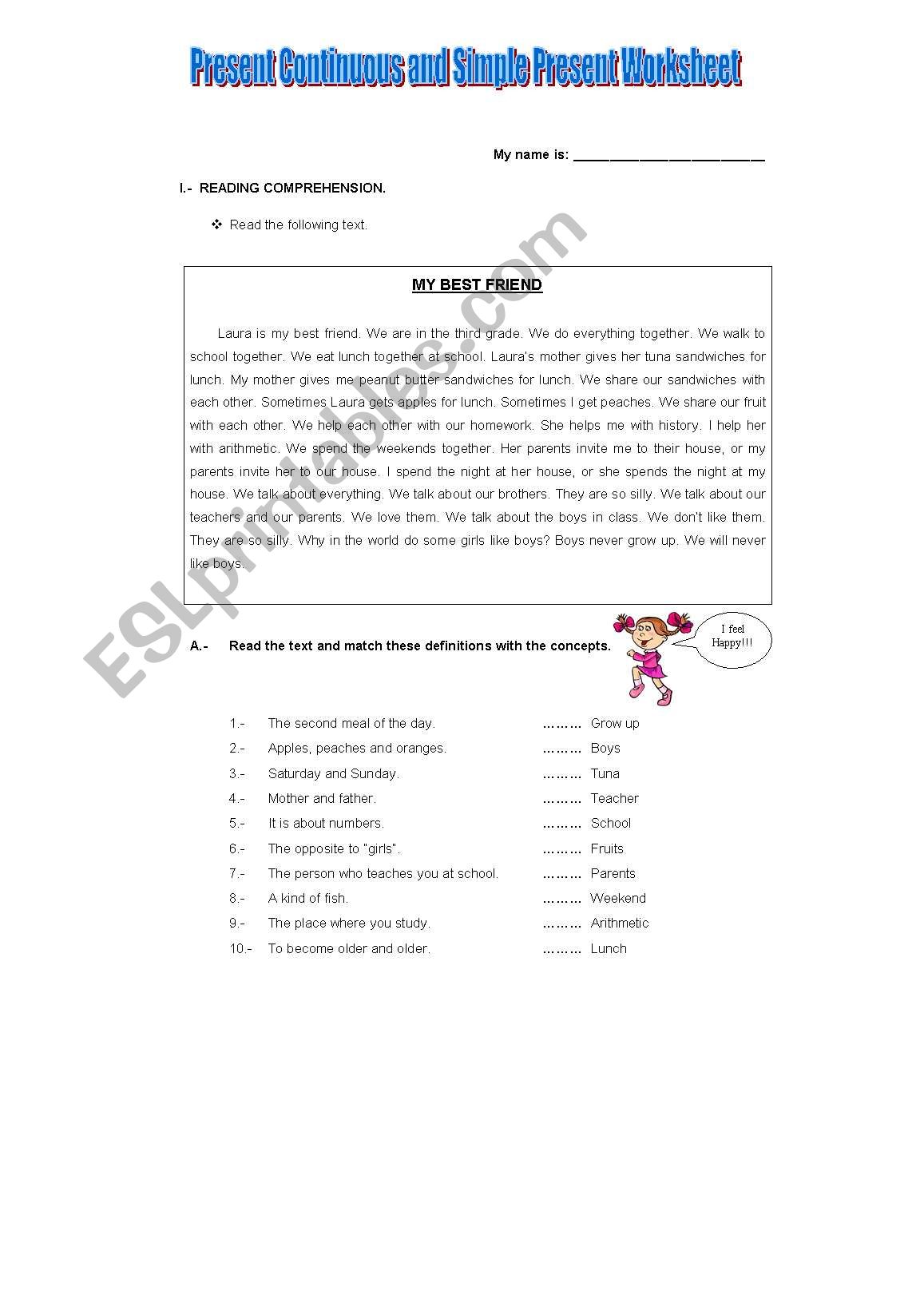 Present Continuous and Simple Present Worksheet