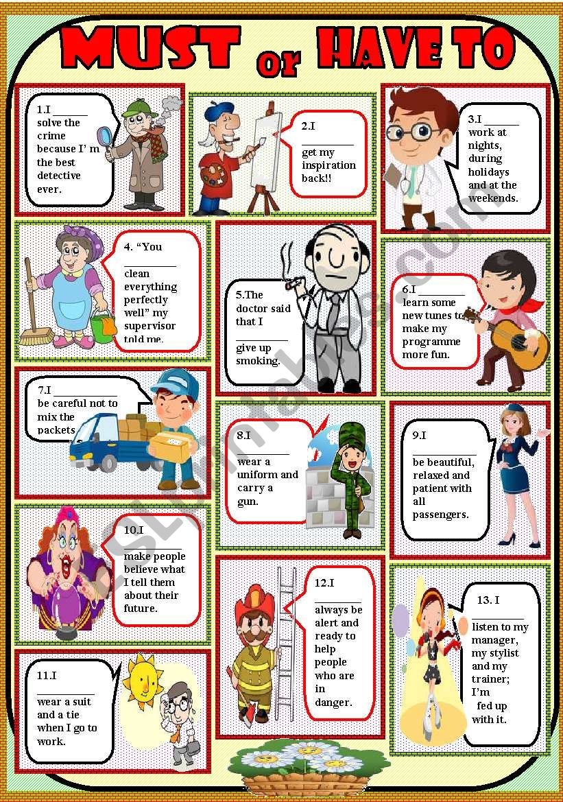 must or have to worksheet