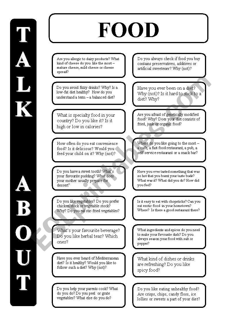 Food - 18 conversation cards - upper-intermediate level (editable)