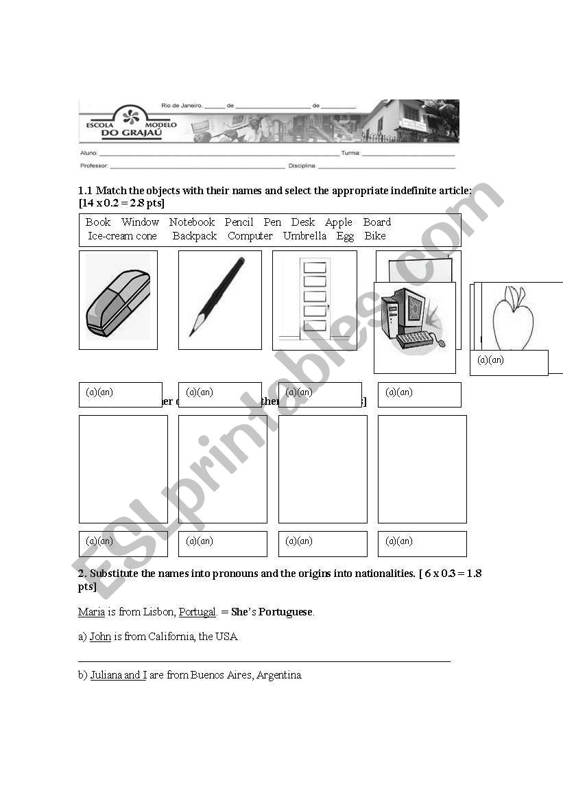 classroom Objects + nationalities + family  test