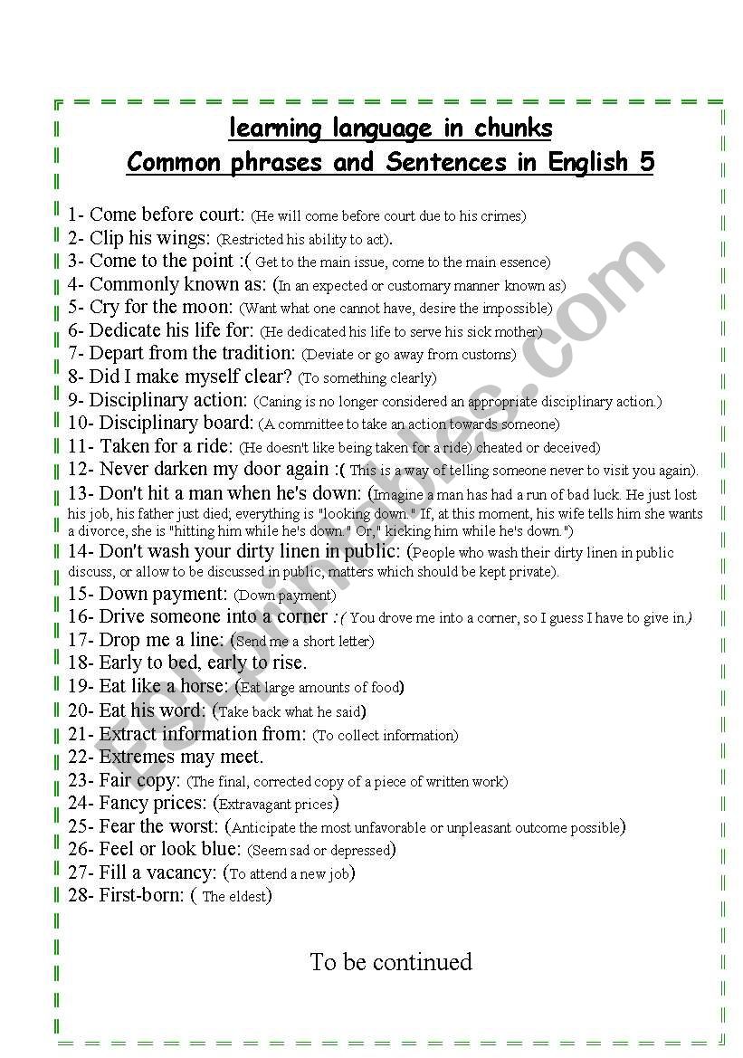 Common phrases and Sentences in English: part 5
