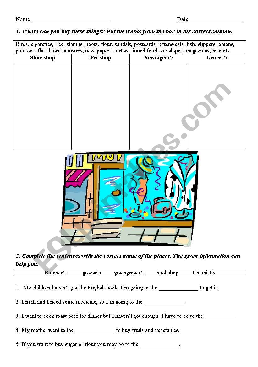 Shopping worksheet