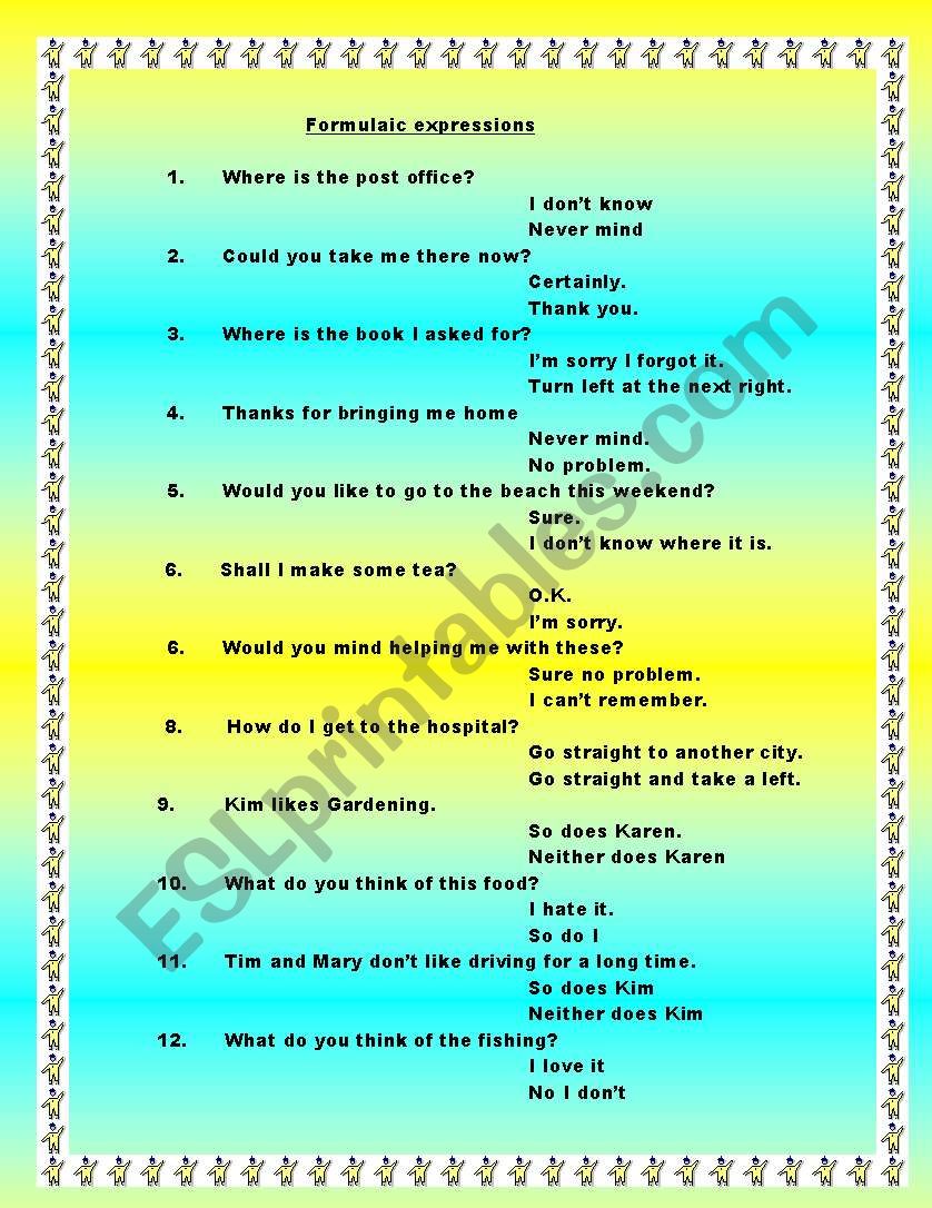 Formulaic expressions worksheet