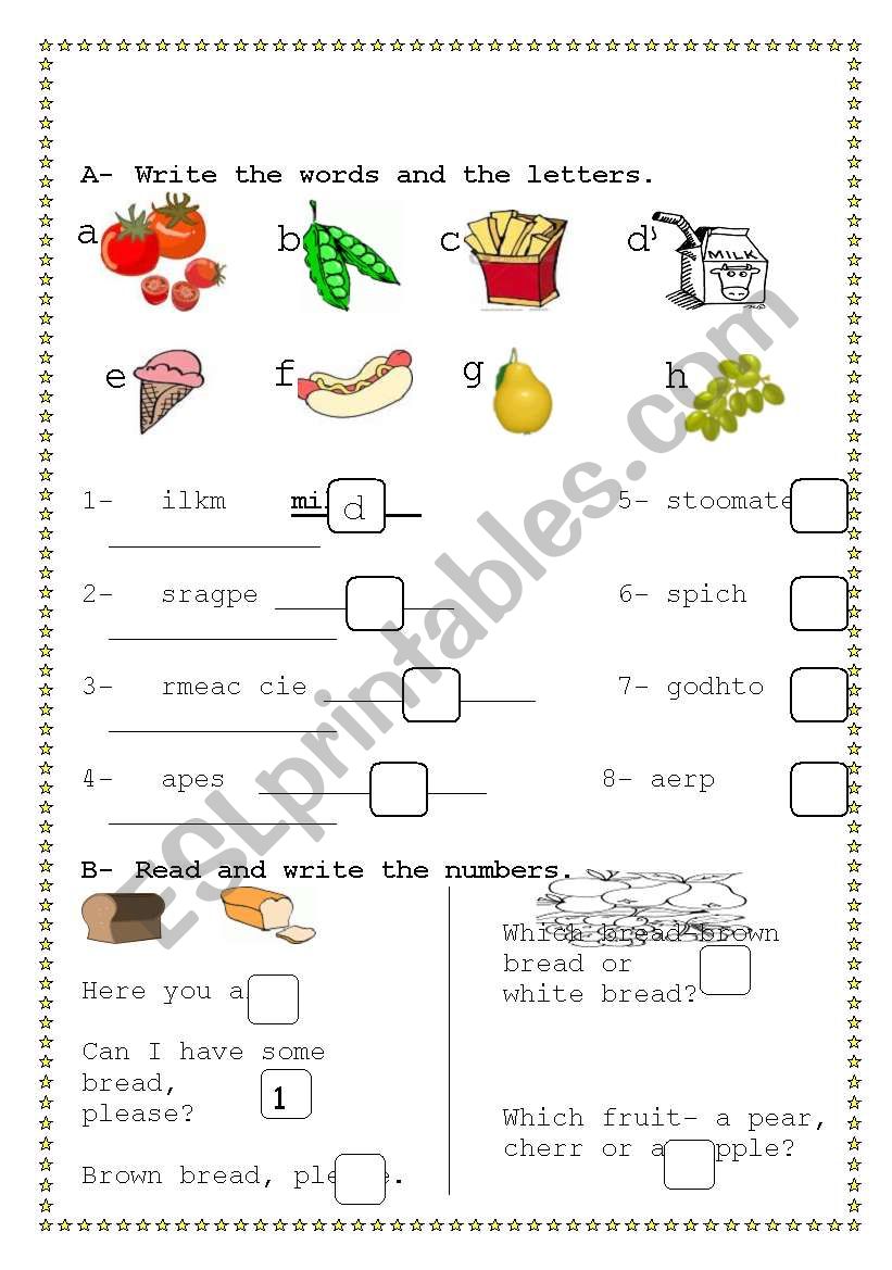 foods and drinks worksheet