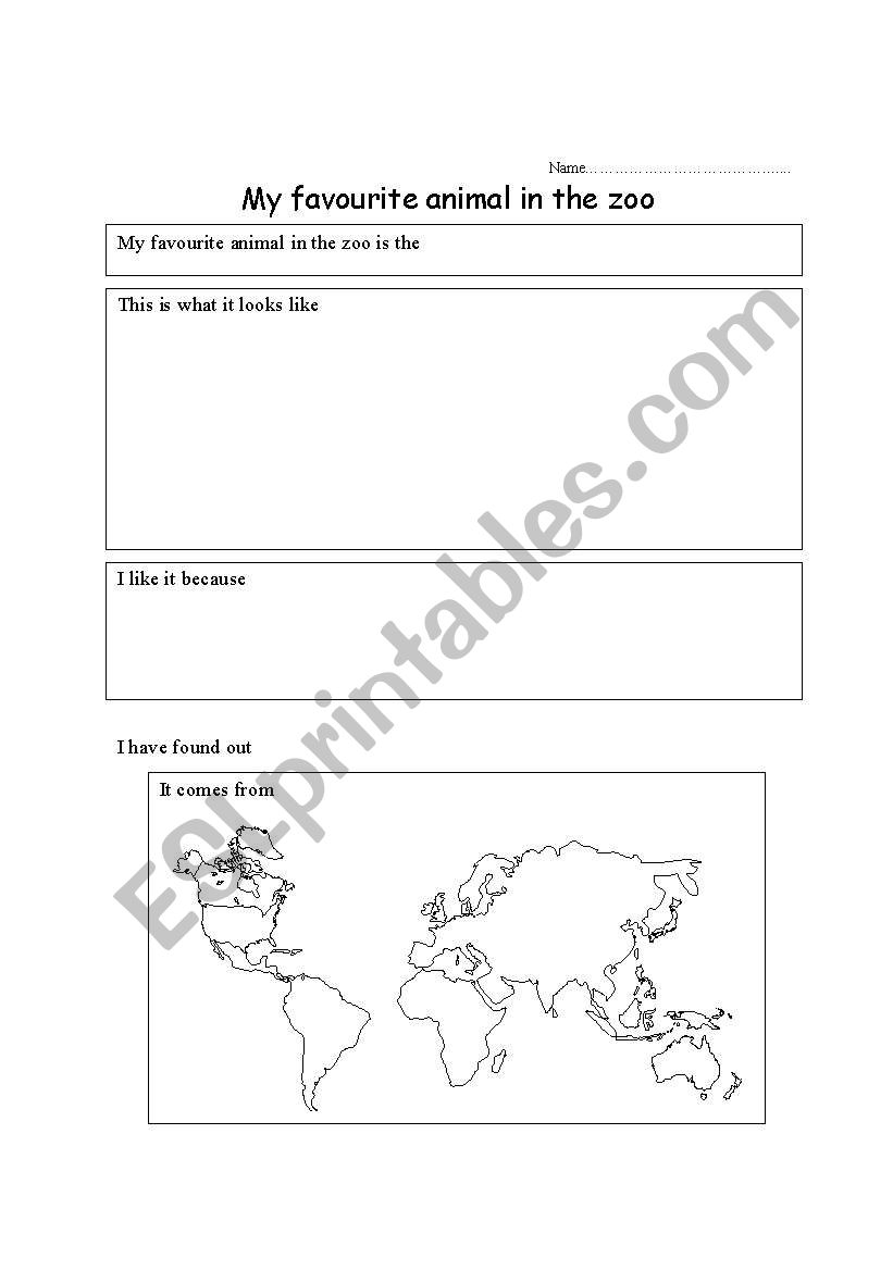 zoo animal writing frame worksheet