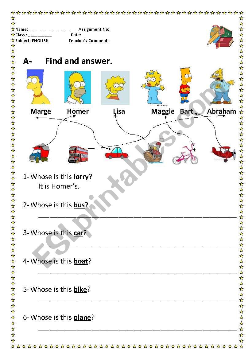 possessives worksheet