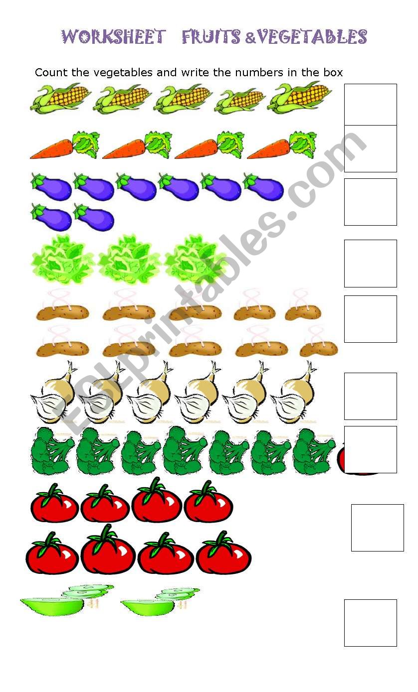 Count vegetables worksheet