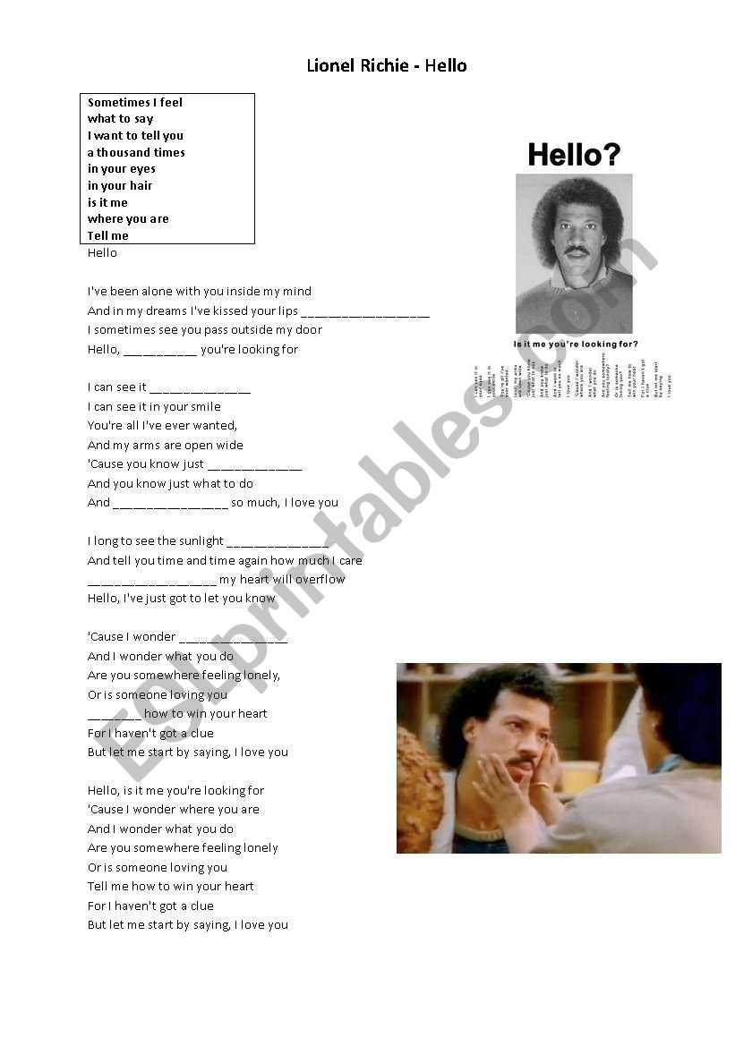 Lionel Richie - Hello worksheet