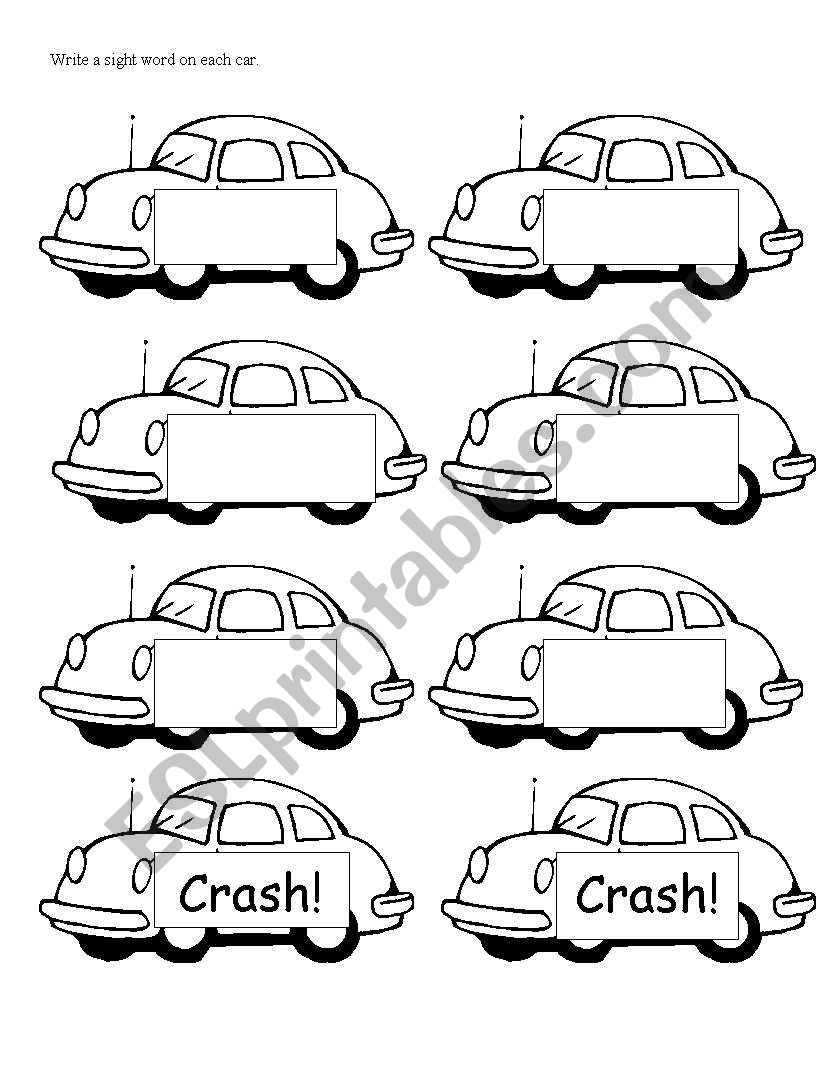 Crash Cards worksheet