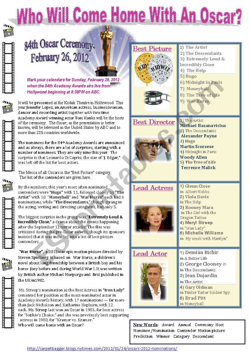 Oscar Awards worksheet