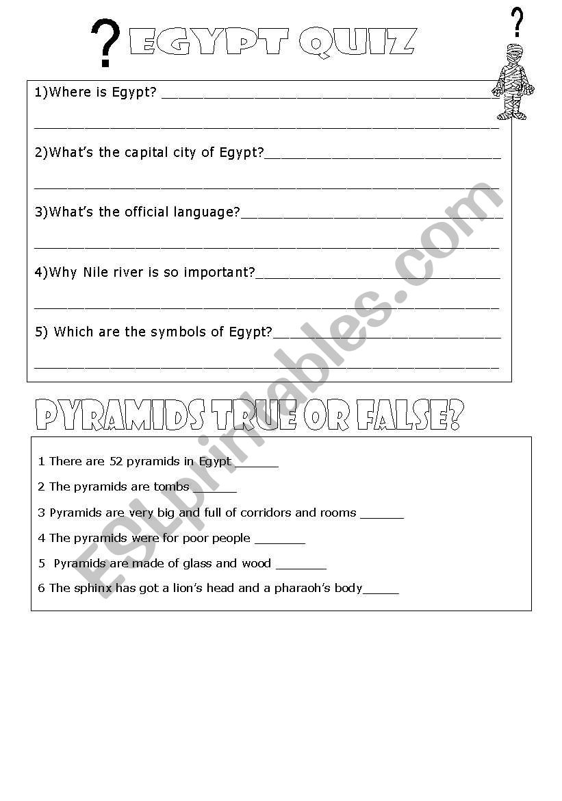 Ancient Egypt Quiz worksheet