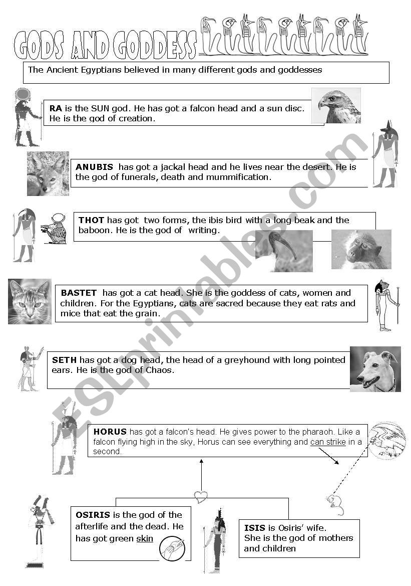 Egypt Gods and Goddess worksheet