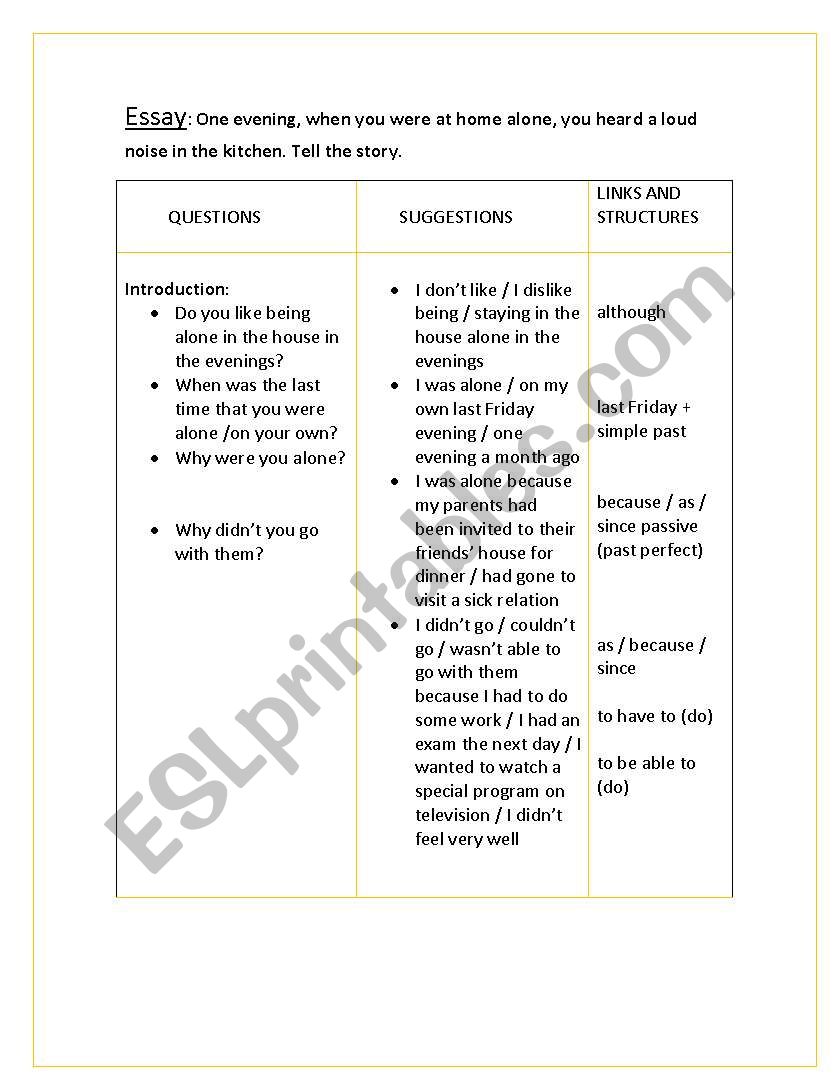 WRITING A STORY worksheet