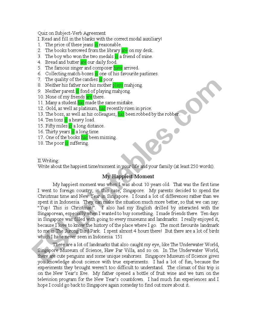 Quiz (with answers) worksheet
