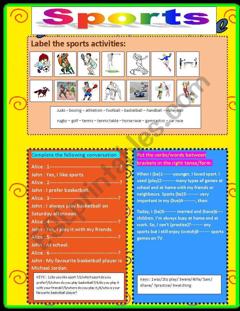 sport  worksheet