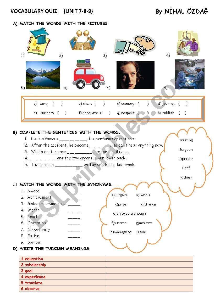 VOCABULARY QUIZ worksheet