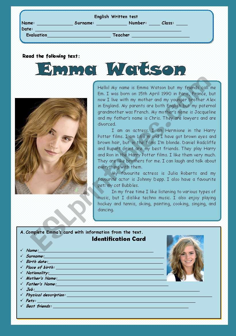 Test - Ema Watson worksheet