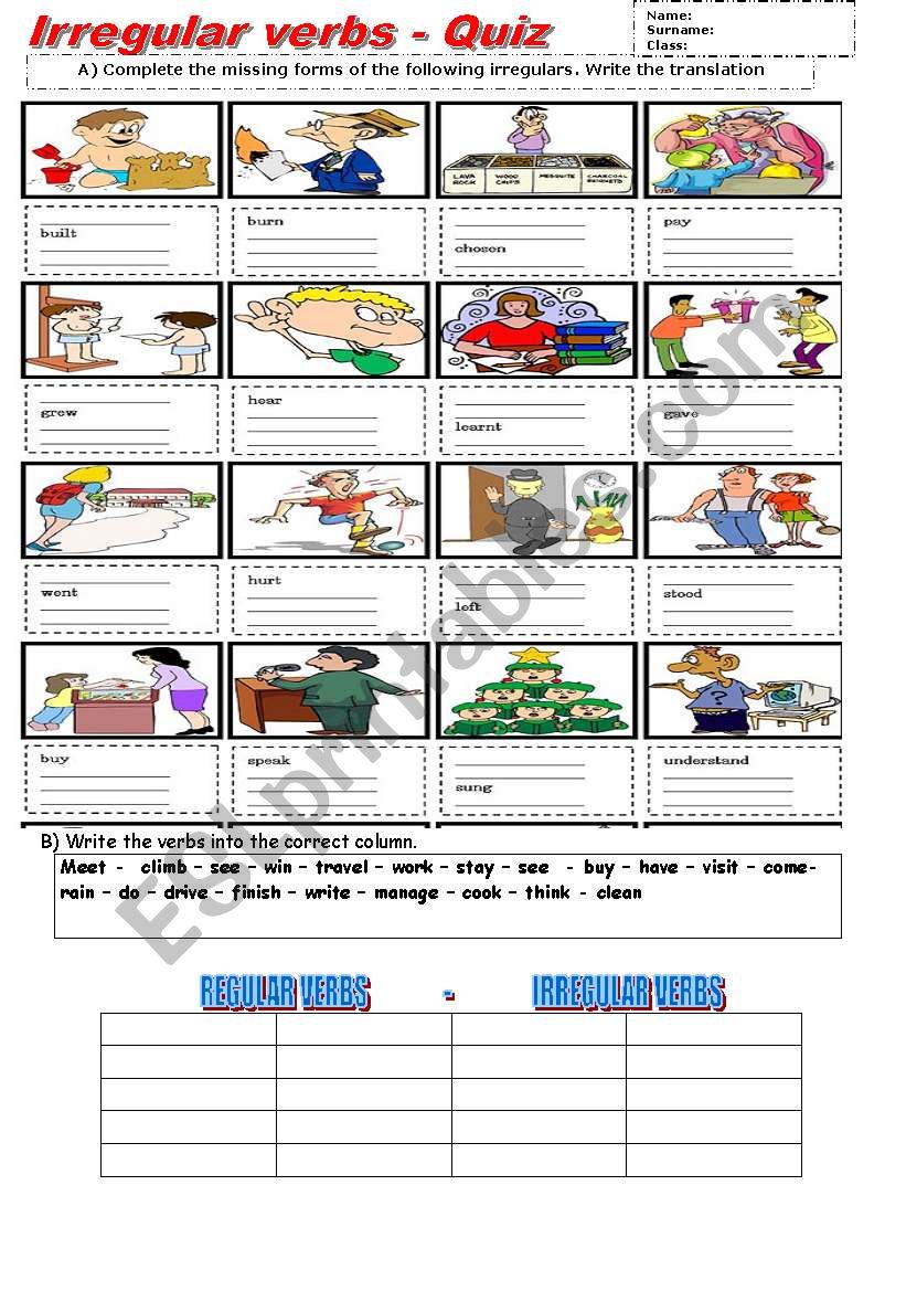 irregular verbs worksheet