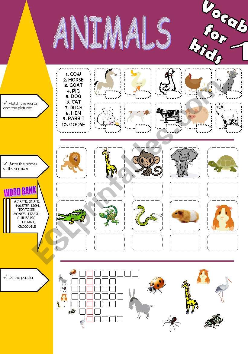 Animals - vacabulary exercises for children