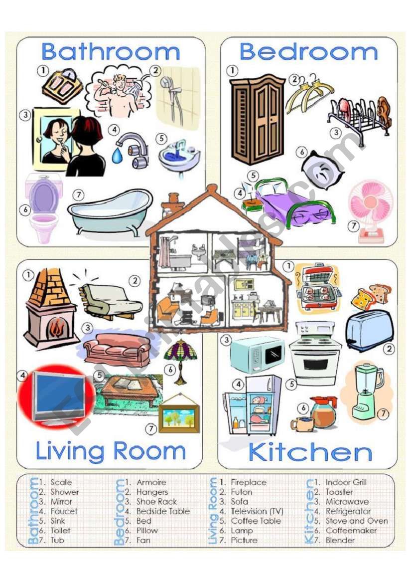 Things we can find at home - ESL worksheet by ichacantero