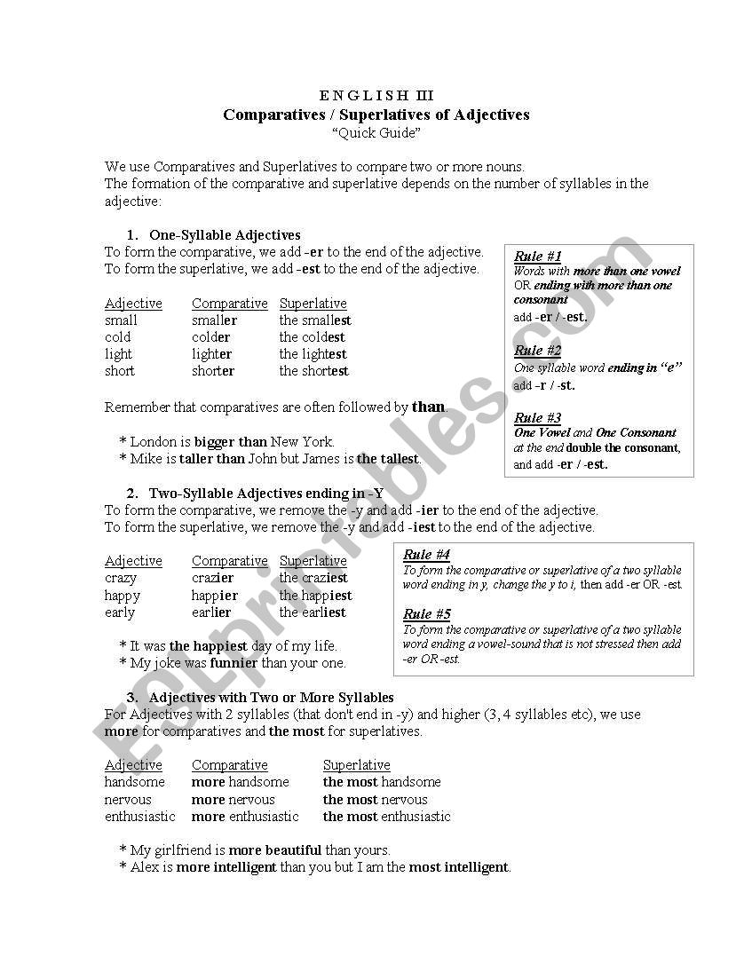 Comparatives and Superlatives worksheet