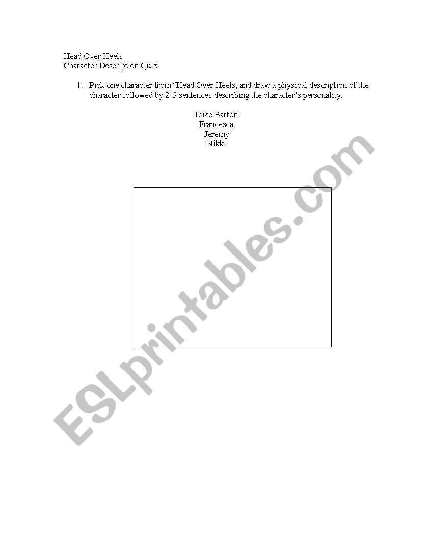 Head Over Heels: An SAT novel worksheet