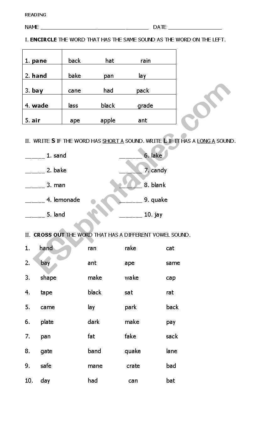 LONG AND SHORT SOUND OF VOWEL A