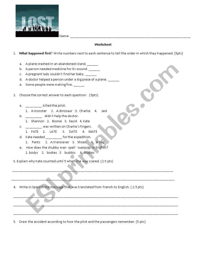 Lost worksheet worksheet