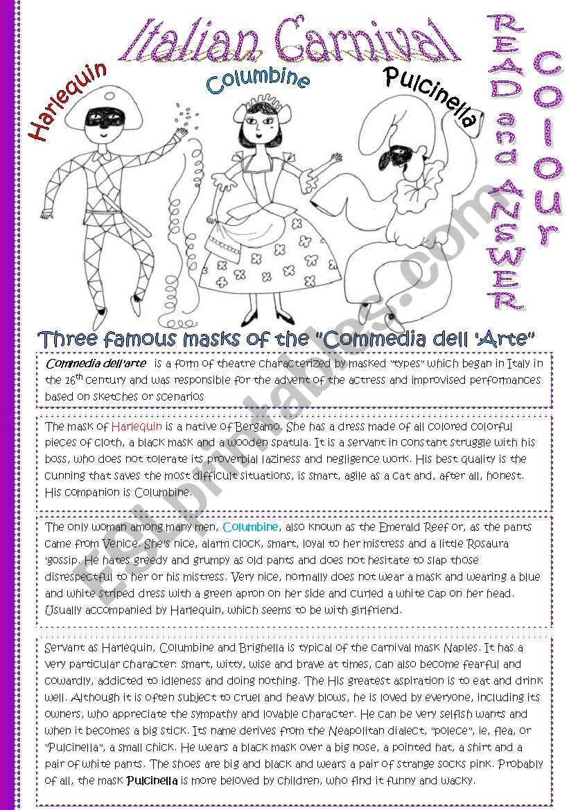 ITALIAN CARNIVAL*editable* worksheet