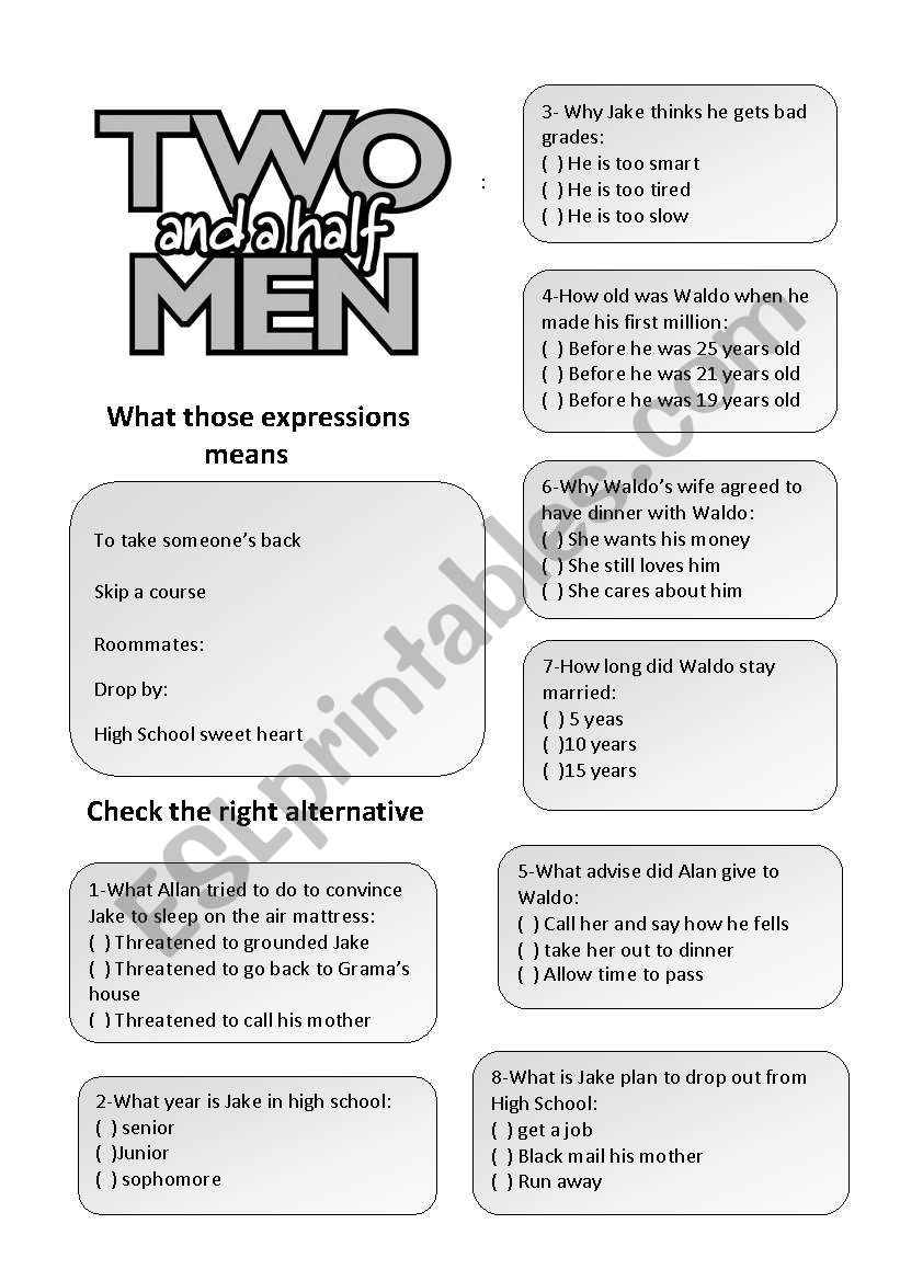 Two and a Hafl Men worksheet