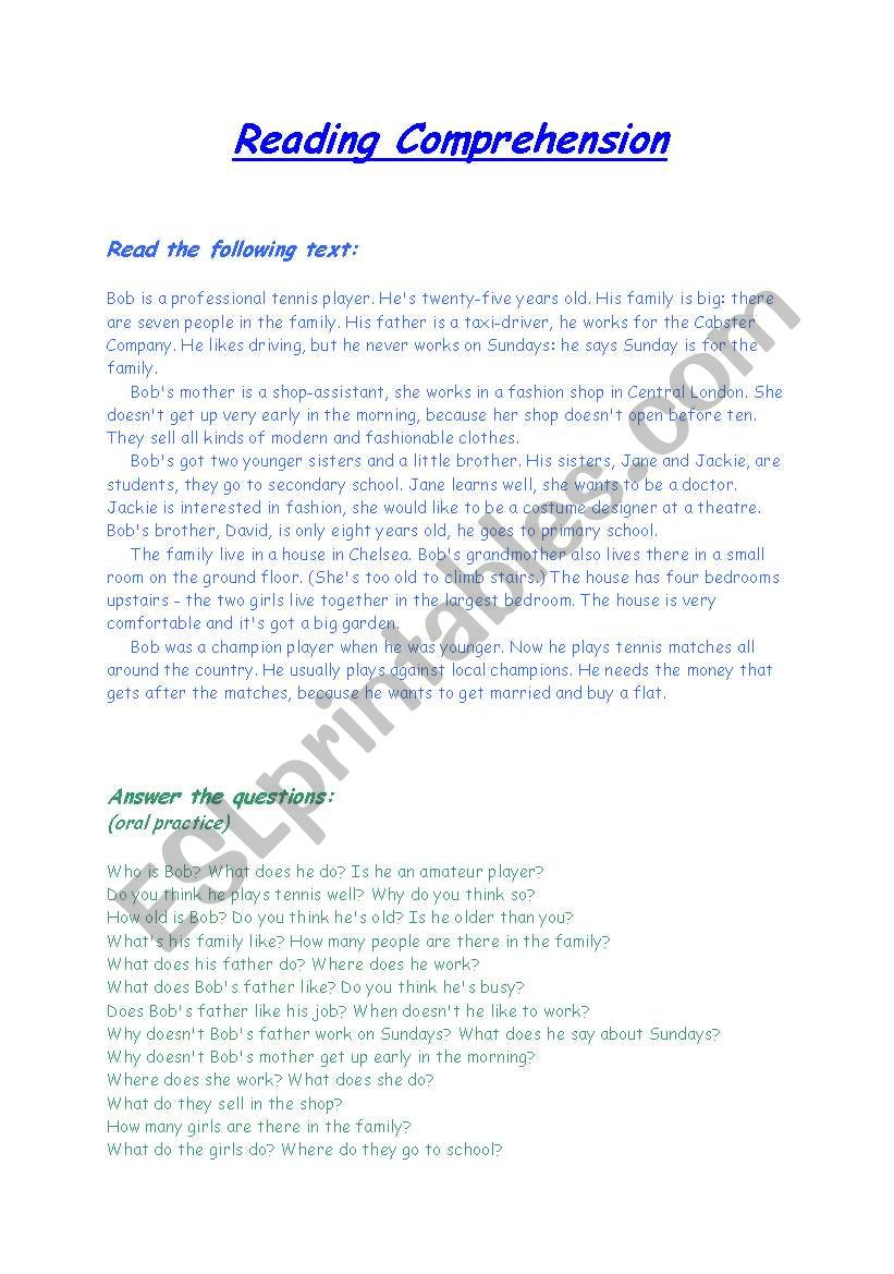 Reading Comprehension worksheet