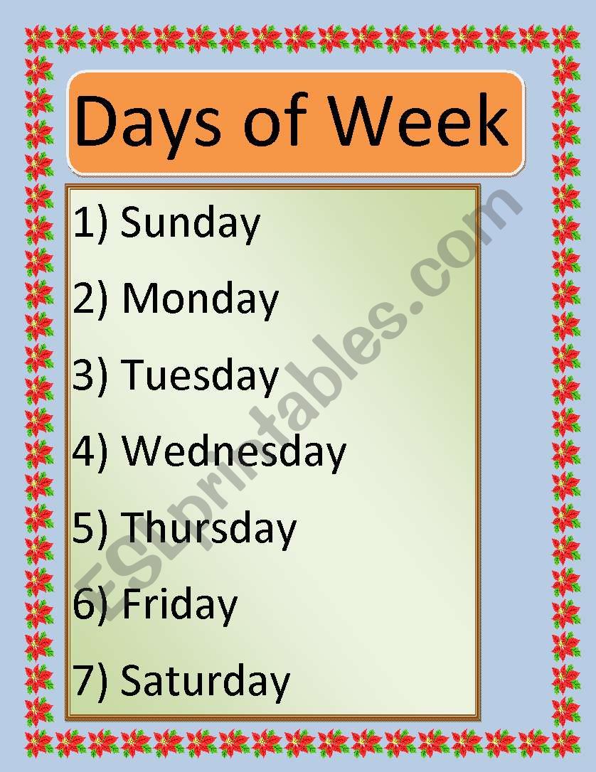 Days of Week worksheet