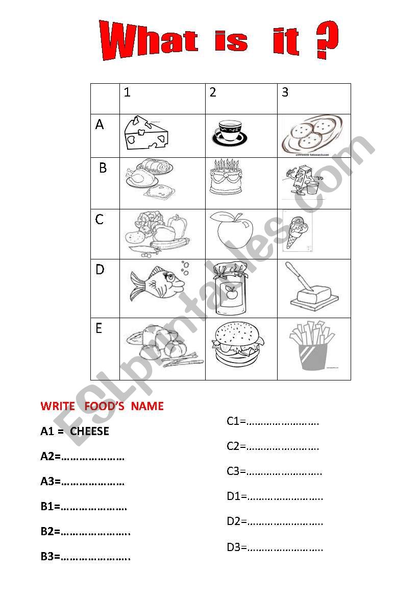 COORDINATES FOOD worksheet