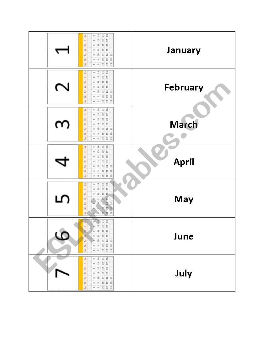 Month Flash Cards worksheet