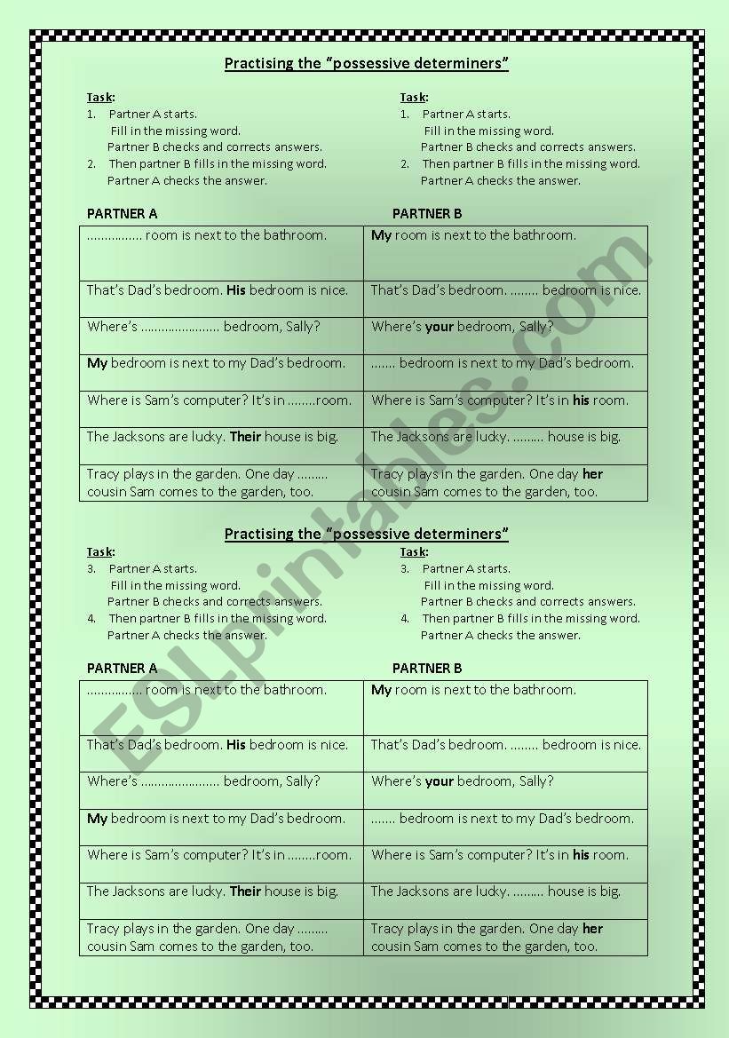 Possessive determiners my, your, his/her