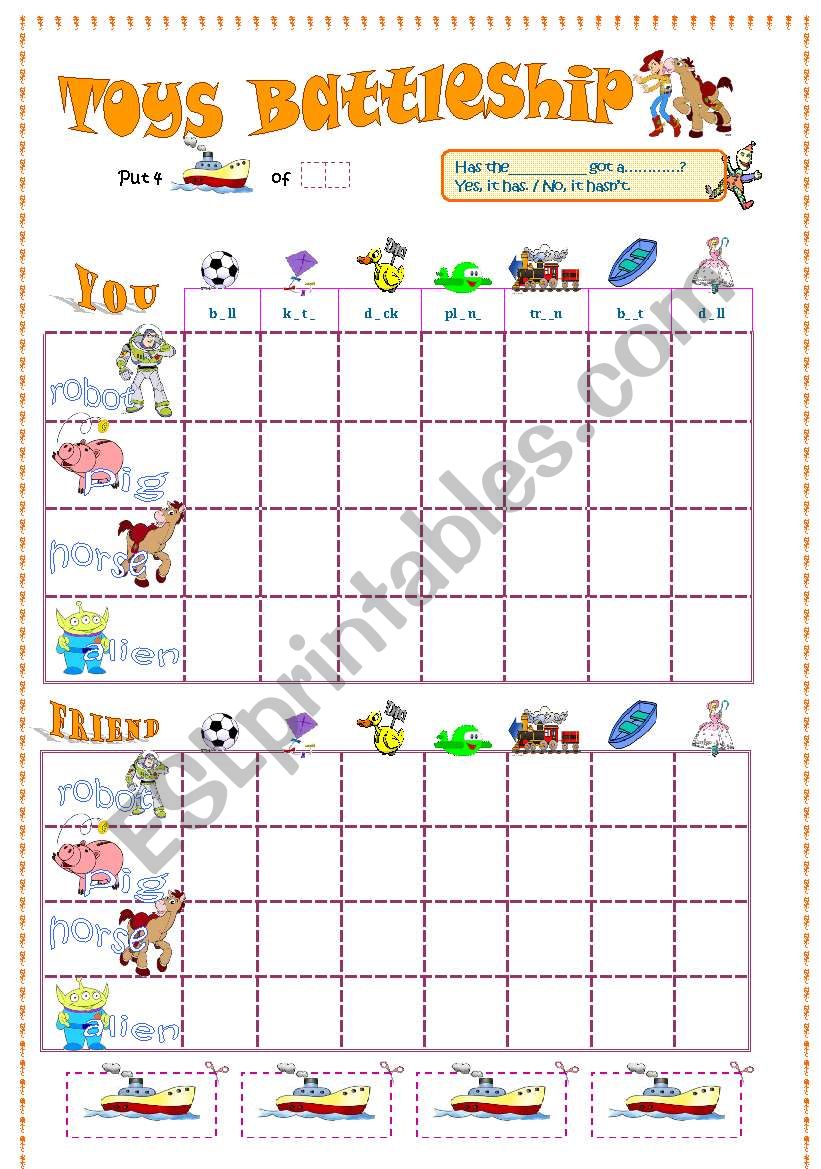 Toy battleship worksheet