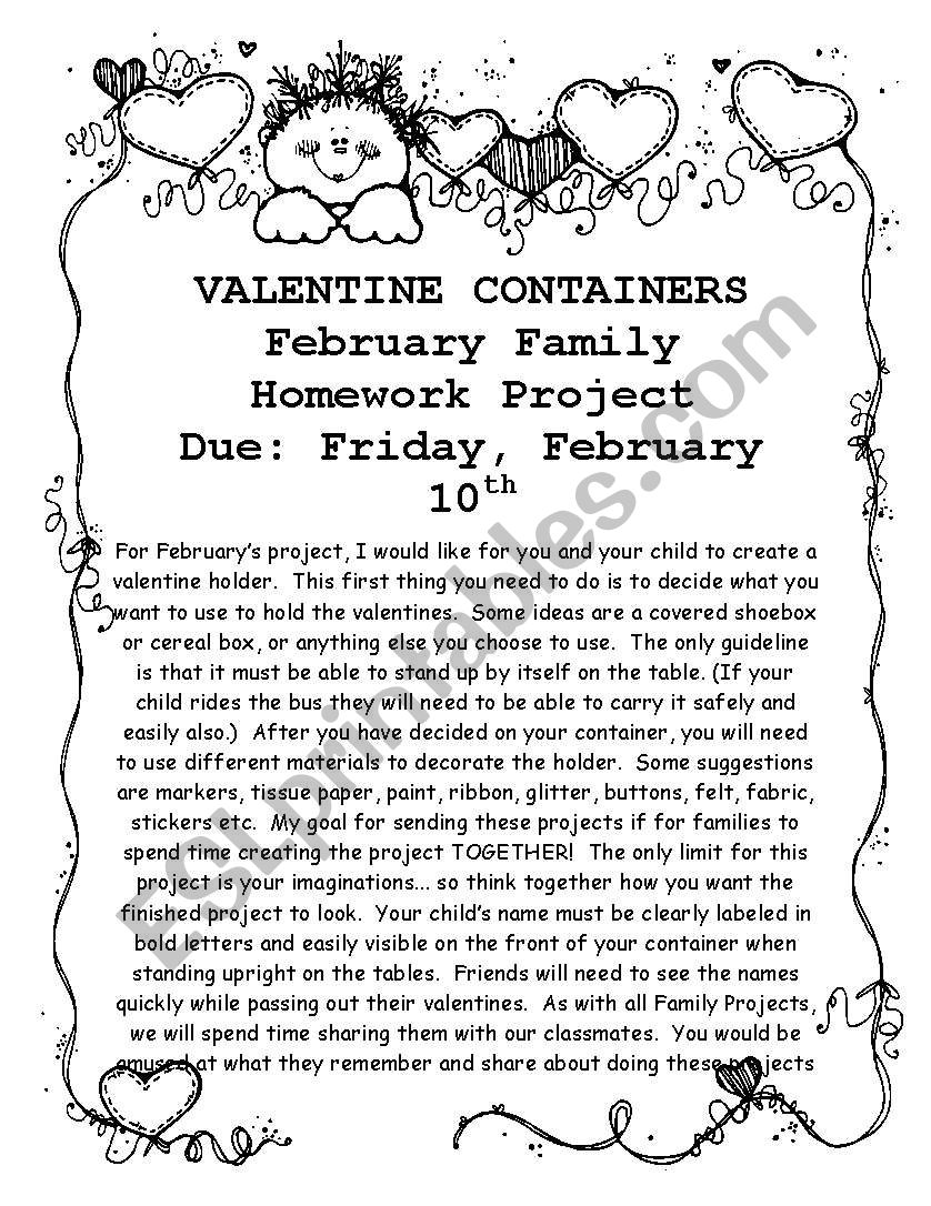 Valentine Container Homework worksheet
