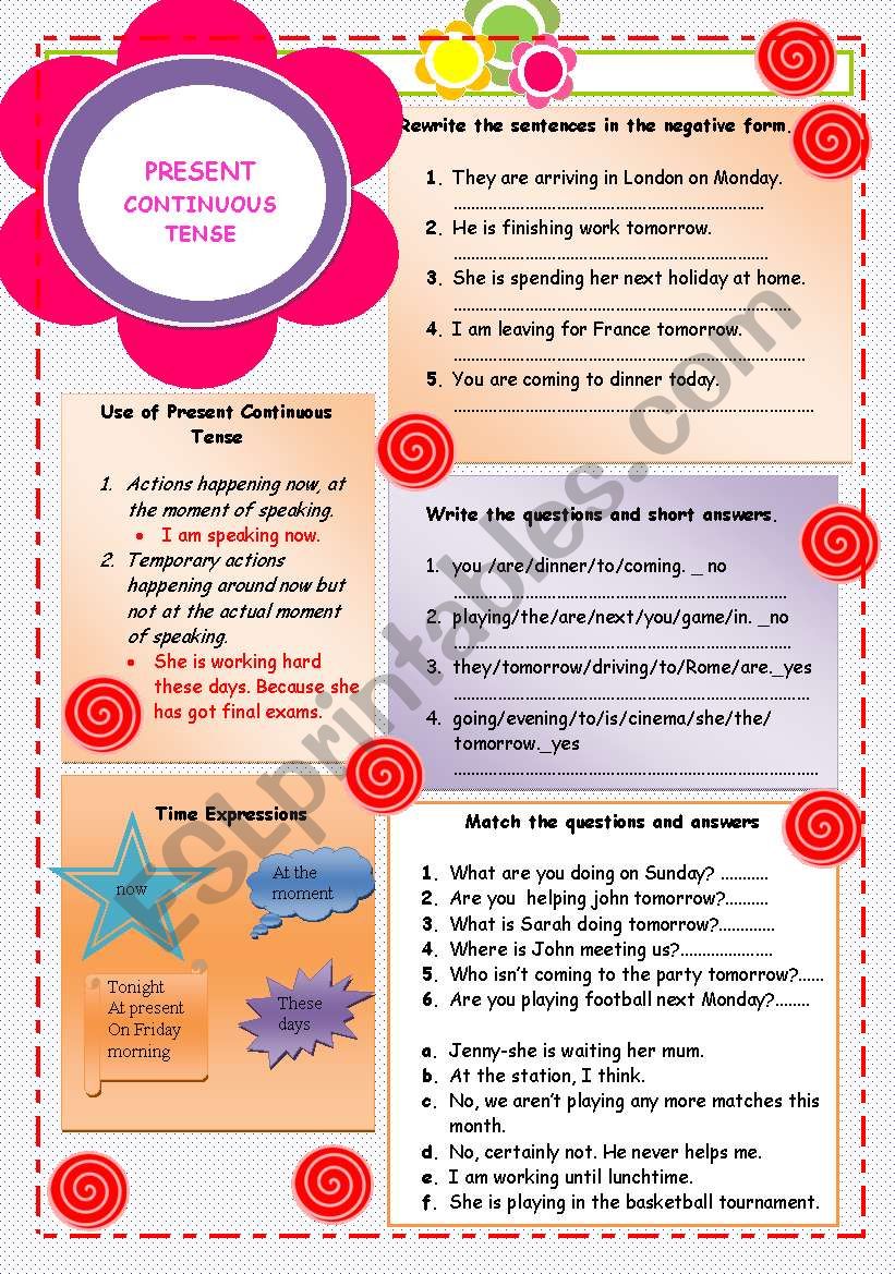 present continuous worksheet