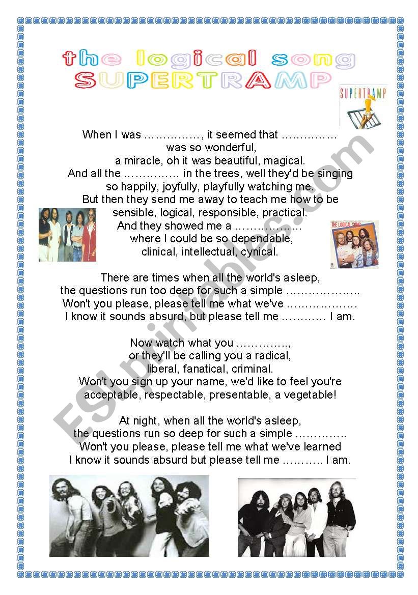 the logical song- Supertramp worksheet