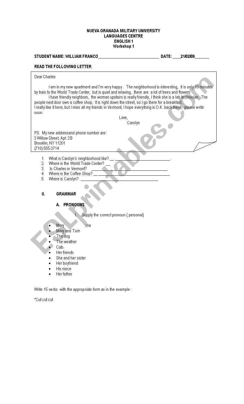 exam about simple present and others 