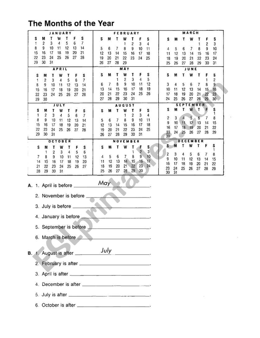 months of the year worksheet