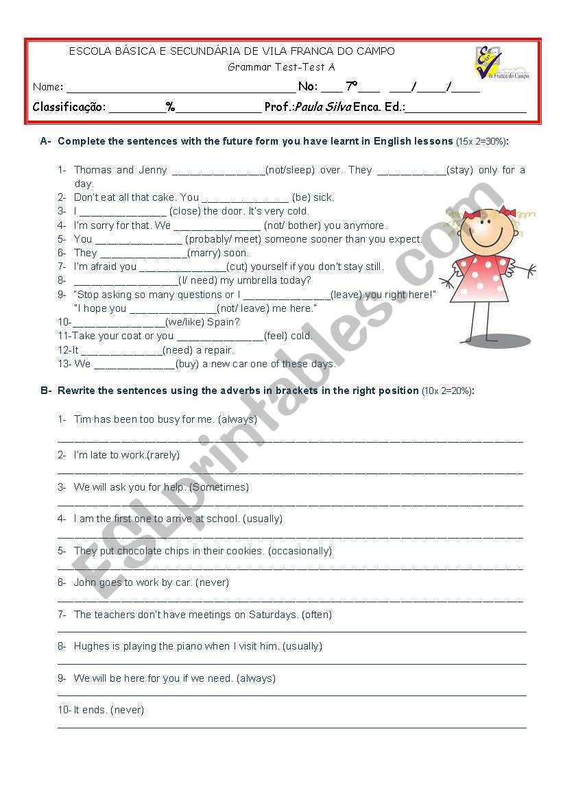 Grammar test worksheet