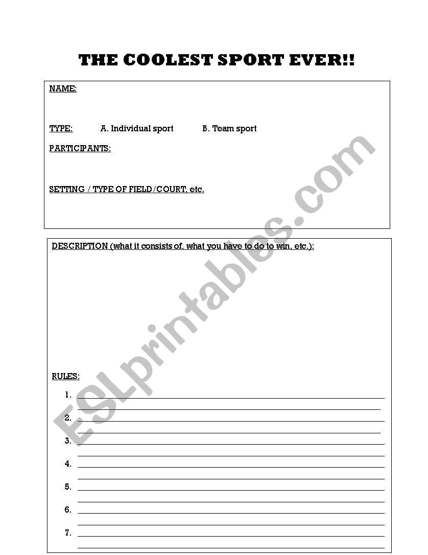 the coolest sport ever worksheet