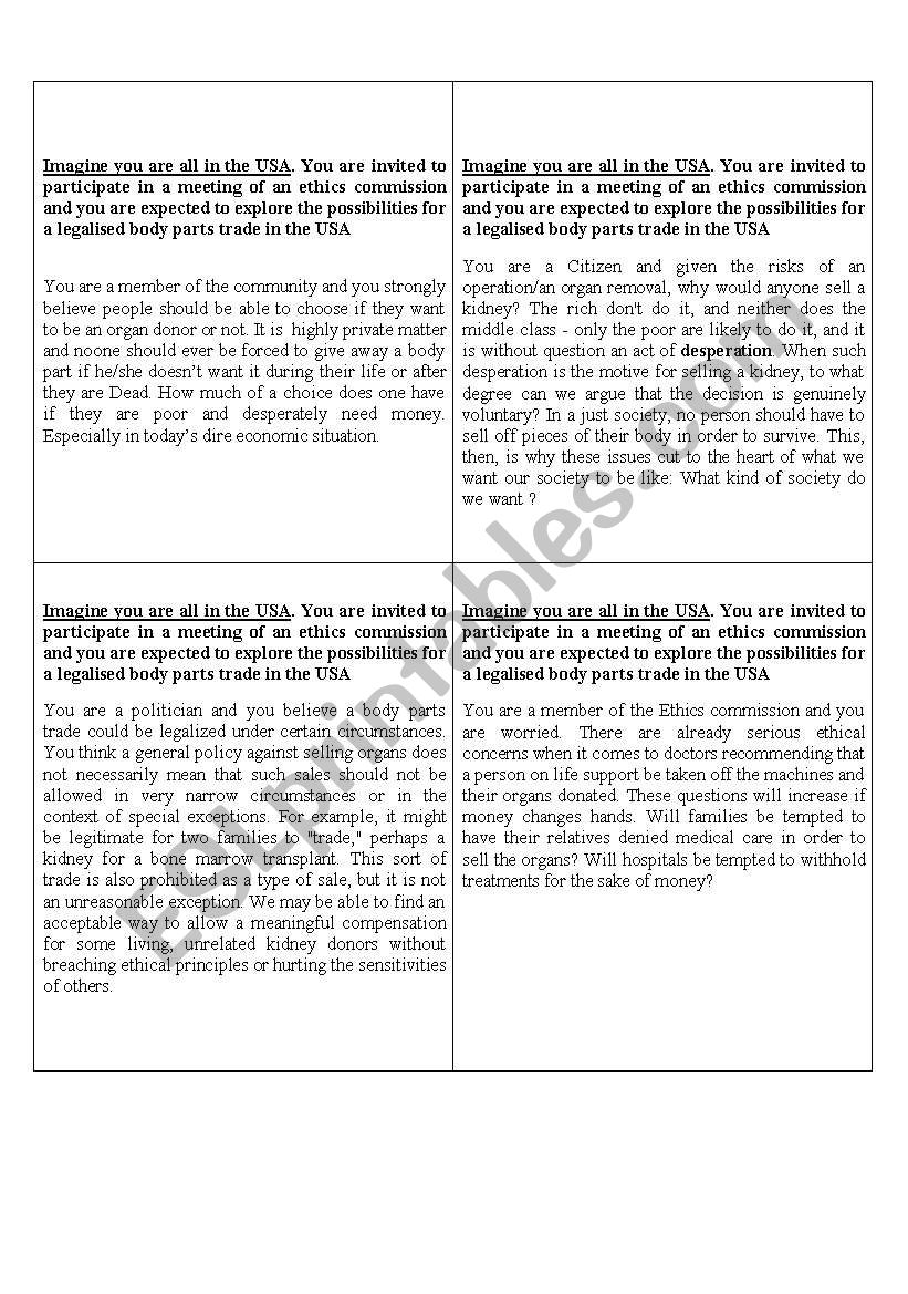 Role play cards on the legalization of an organ trade-II