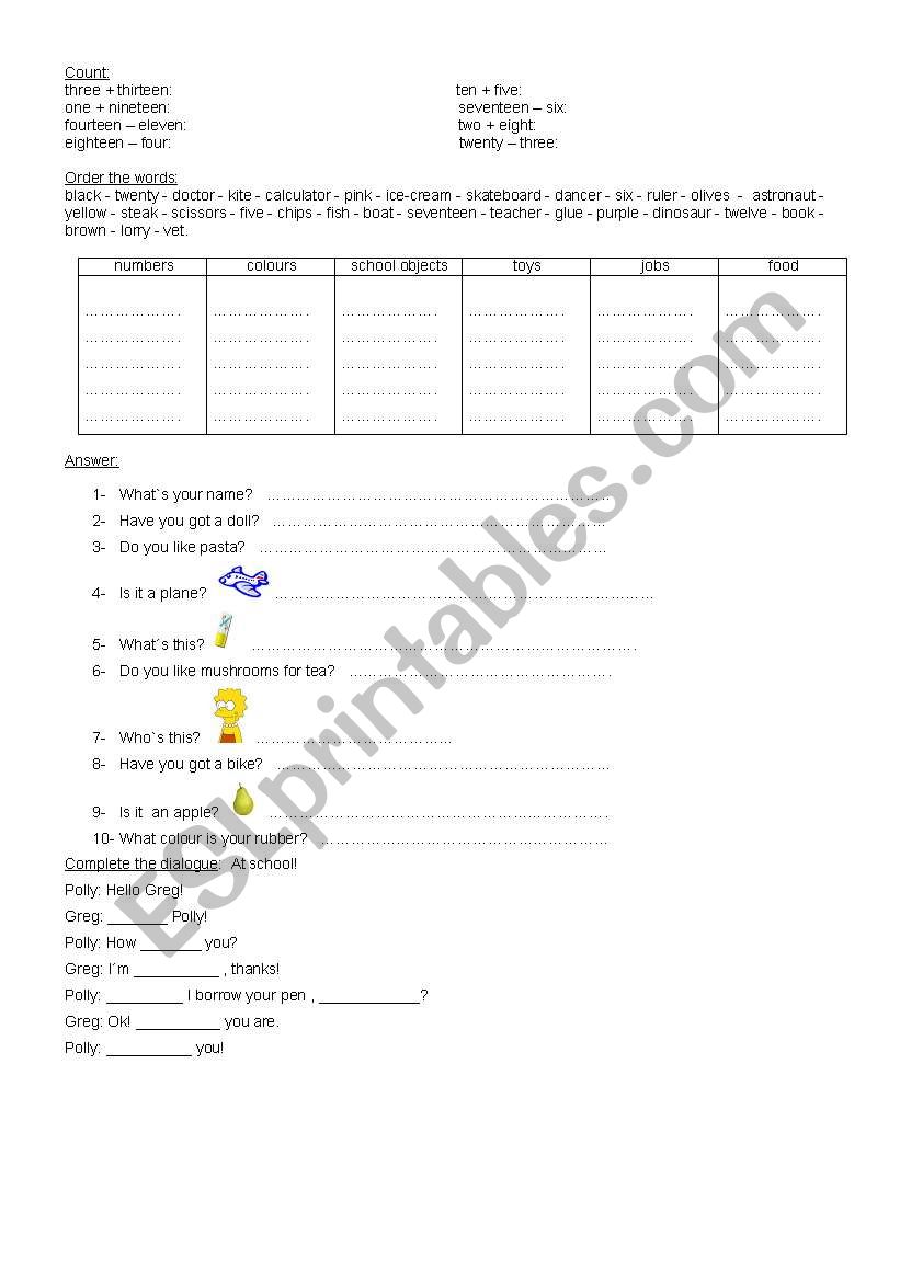 Revision of Numbers  worksheet