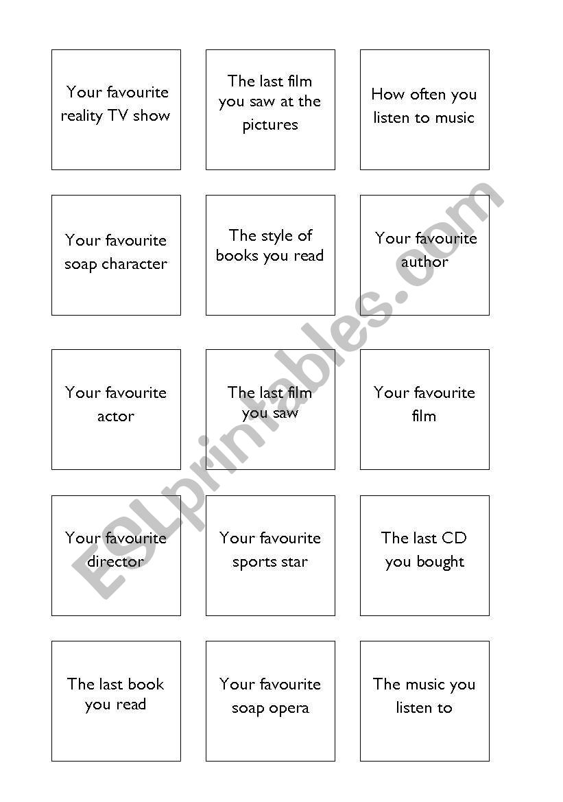 topics for short talks worksheet