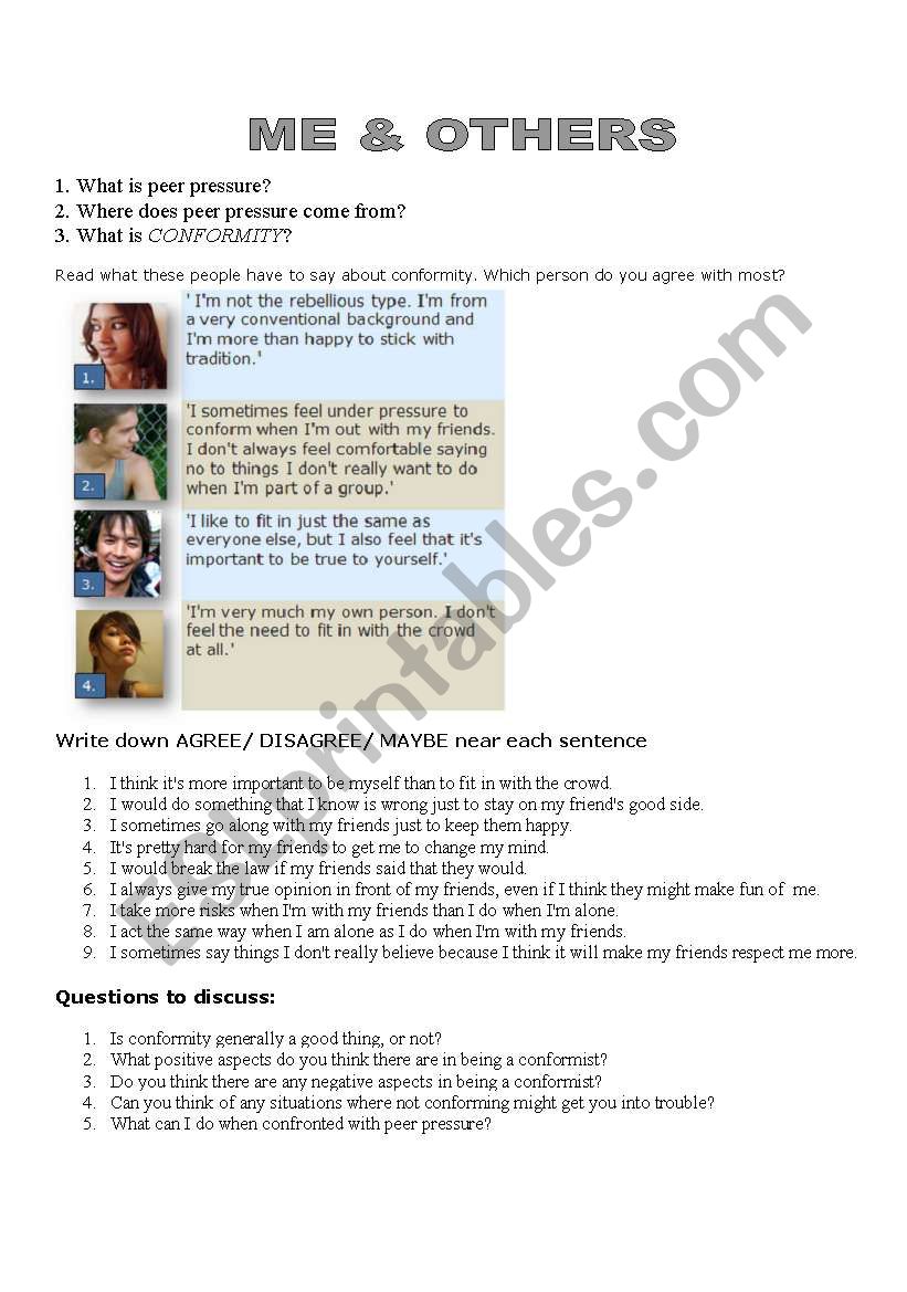 PEER PRESSURE worksheet