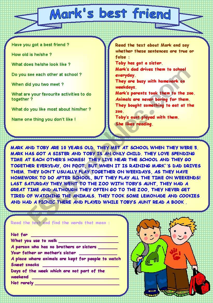 Reading Comprehension passage worksheet