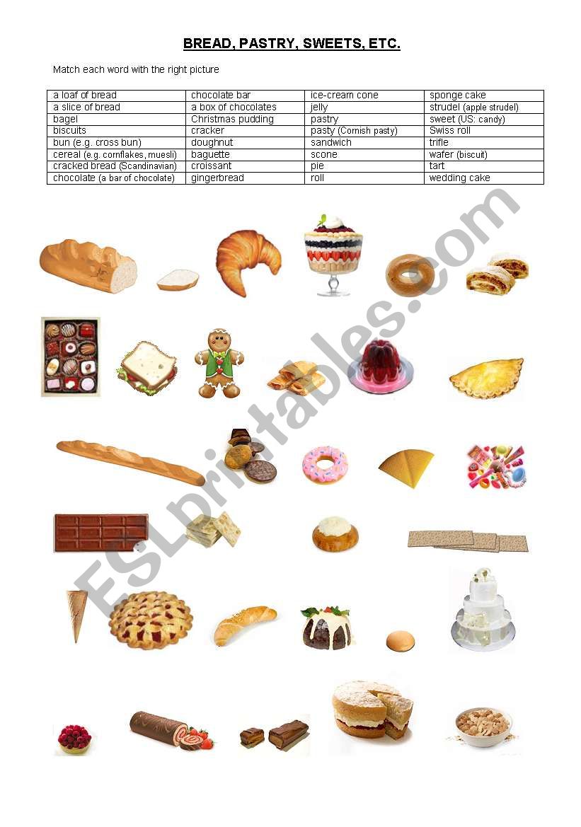 Bread, pastry, etc. worksheet