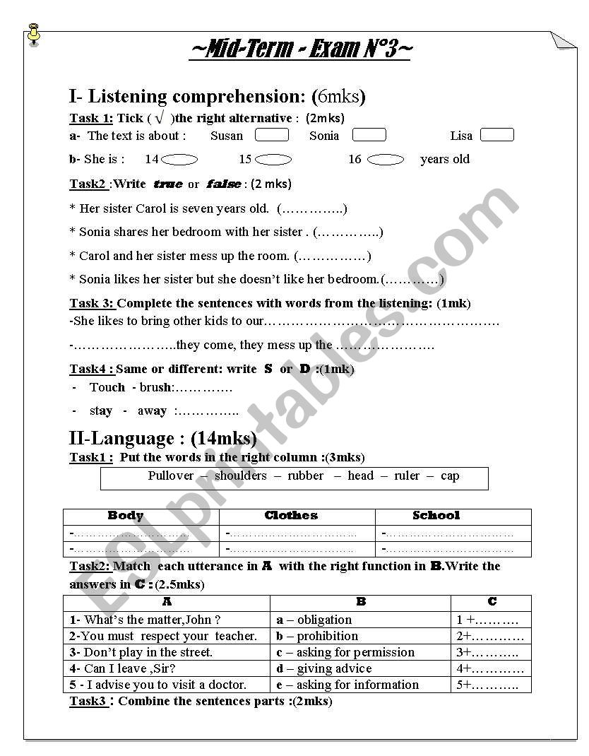 MID- TERM -EXAM n3 worksheet